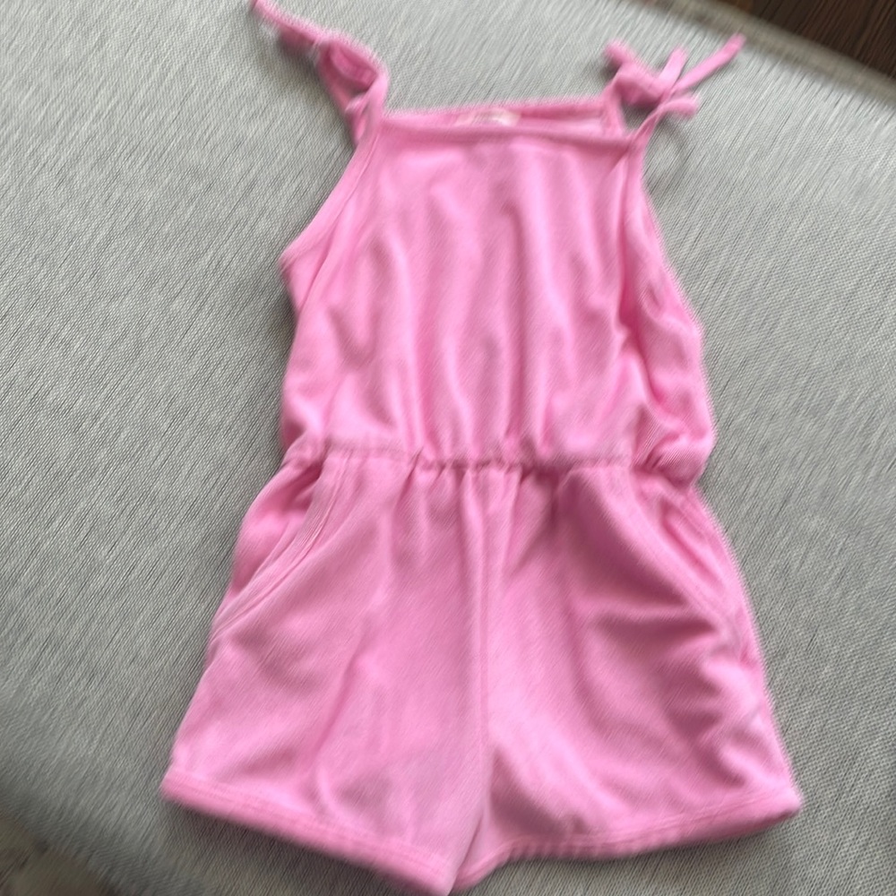 Girls tie-shoulder romper in towel terry